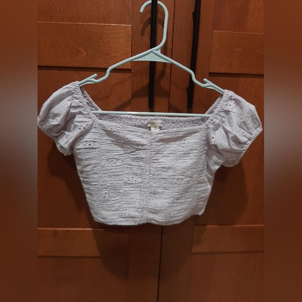 Aeropostale Eyelet Ruched Off-The-Shoulder Crop Top XS
